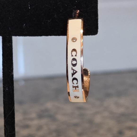 *NIB* Coach White and Gold Enamel Earrings - Picture 1 of 8